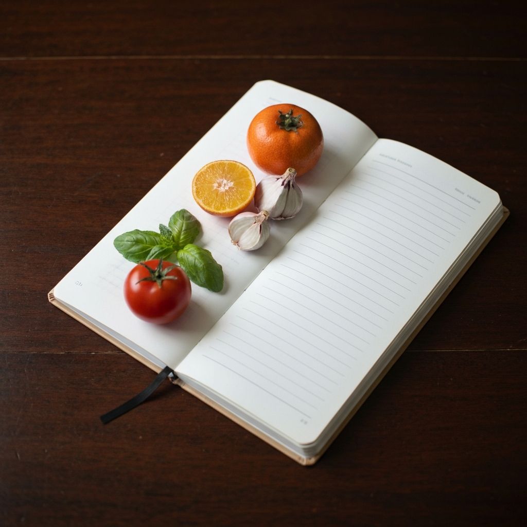 Open notebook with fresh fruit arranged for knowledge and learning